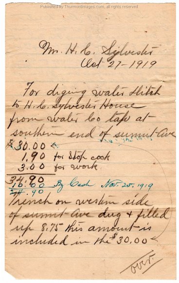 1919-10-27 Water Line Ditch Receipt HACS 001A JAK