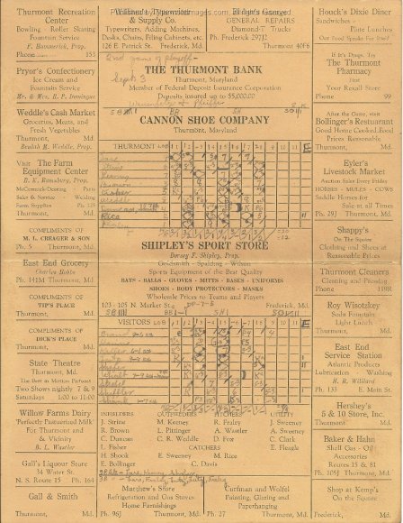 Baseball Score Card 1948 001B DB