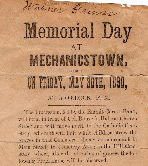 Memorial Day Program Mechanicstown 1890 001B DB 