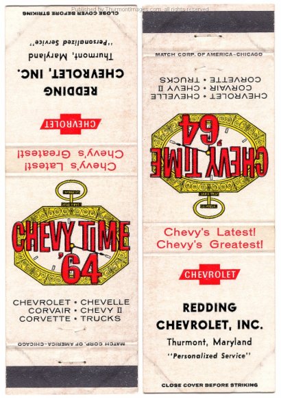 Redding Chevrolet 1964 Matchbook JAK 001A 001