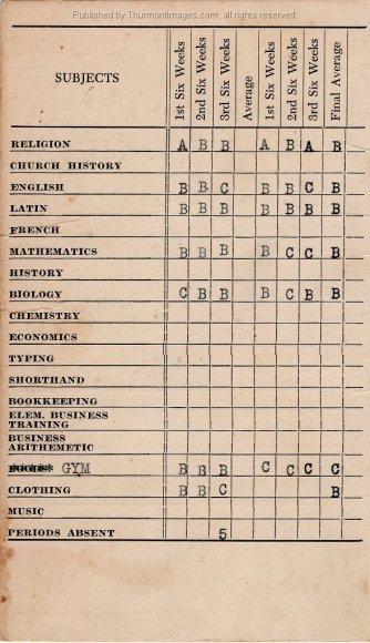 St Joseph Report Card 1941 JAK 001B