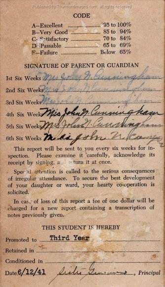 St Joseph Report Card 1941 JAK 001D