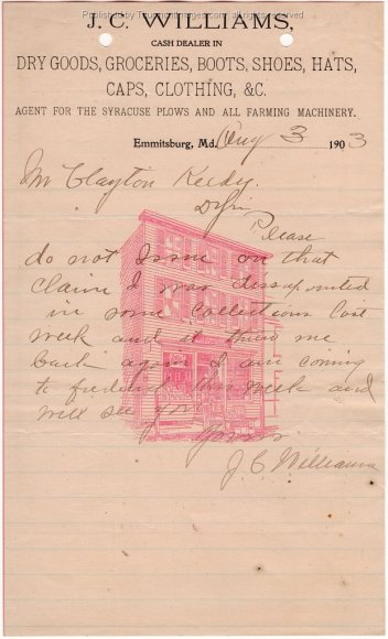 Williams Bargain Store Emmitsburg 1903 JAK 001A